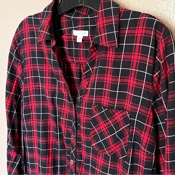 J. Jill Cotton Red, Black, White Plaid Long Sleeve Button Front Shirt Top Size M - Picture 5 of 13